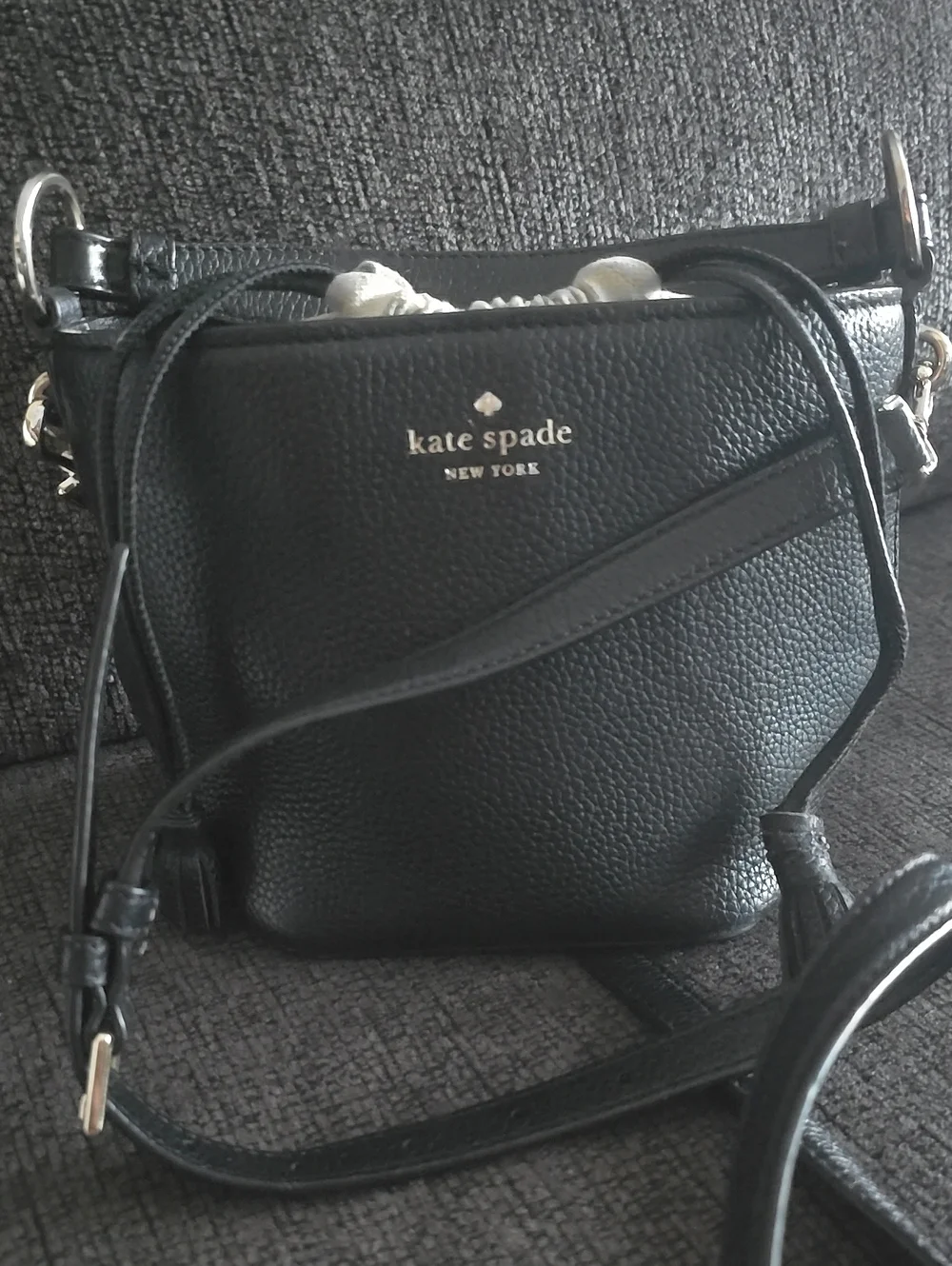 kate spade Black Pebbled Leather Crossbody with Gold Logo